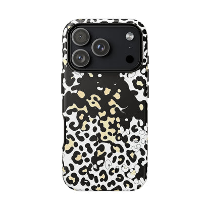 Leopard Splash Tough Phone Case — Black & Cream Animal Print Protective Cover