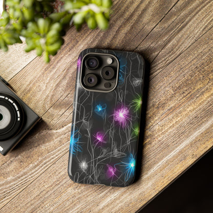 Neon Floral Tough Phone Case — Glow Flower Protective iPhone Cover