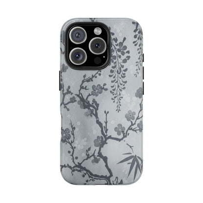 Tough Phone Case — Gray Cherry Blossom Ink Floral Design