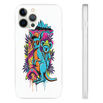 Kangaroo & Koala Surf Phone Case — Neon Aussie Beach Vibes Flexible Case