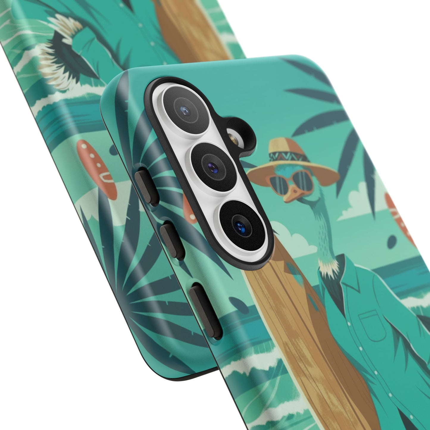 Phone Case — Retro Dressed Seagull Surfing Beach Illustration