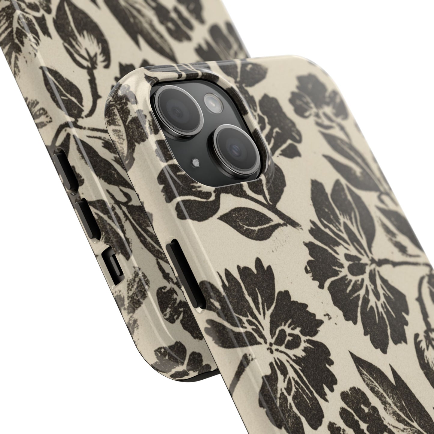 Floral Noir Tough Phone Case — Black Vintage Flower Protective Cover