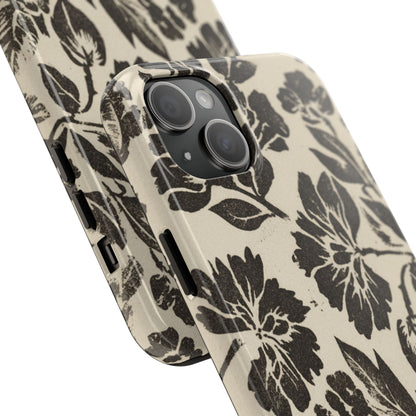 Floral Noir Tough Phone Case — Black Vintage Flower Protective Cover