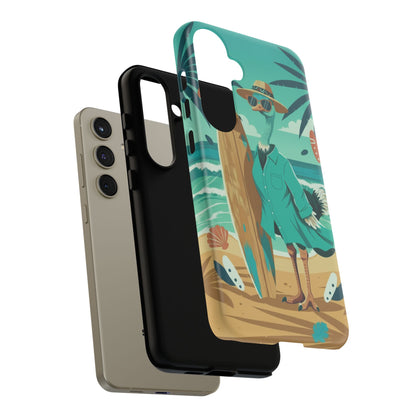 Phone Case — Retro Dressed Seagull Surfing Beach Illustration