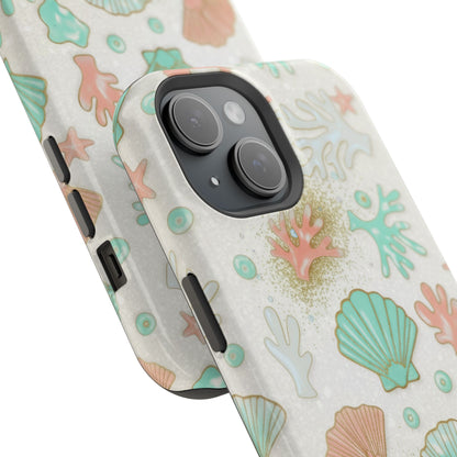 Sea Shells Magnetic Impact Phone Case — Pastel Coral & Teal Beach Design
