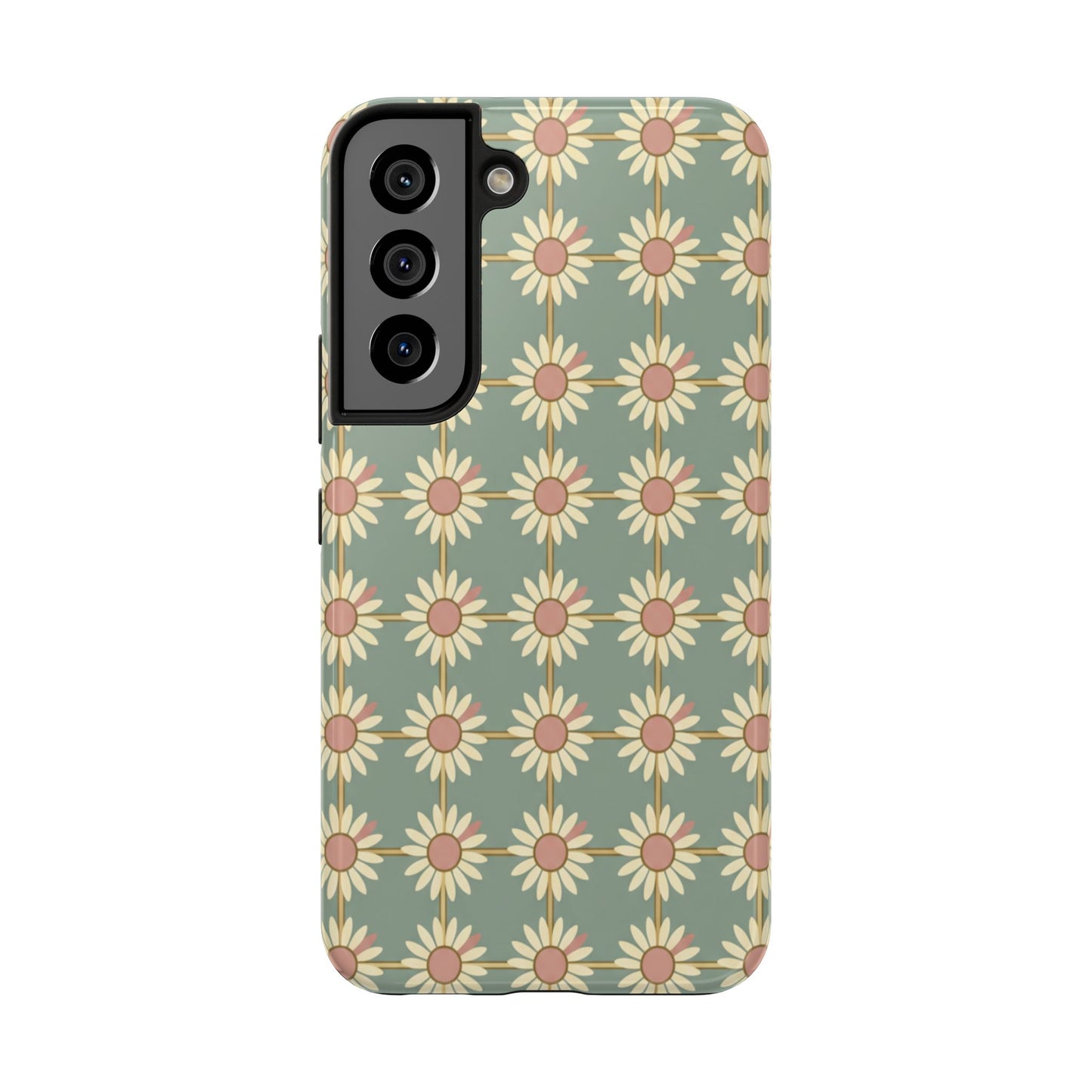 Daisy Pattern Tough Phone Case — Retro Floral Protective Cover