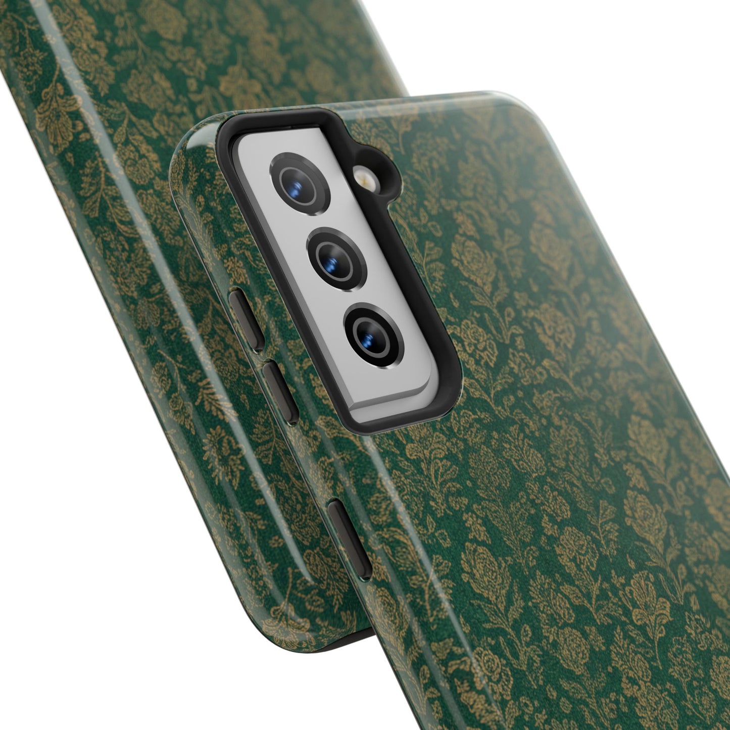 Vintage Floral Tough Phone Case — Green Damask Protective Cover