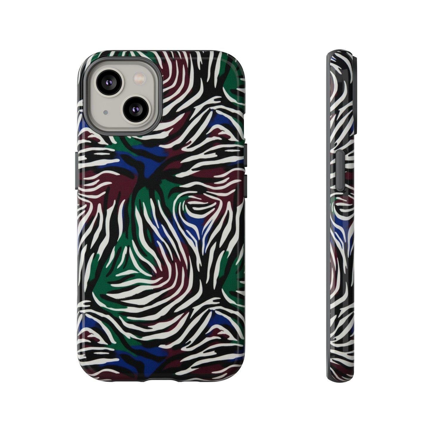 Zebra Camo Tough Phone Case – Green & Blue Animal Print Protective Cover