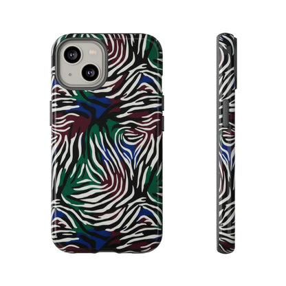 Zebra Camo Tough Phone Case – Green & Blue Animal Print Protective Cover