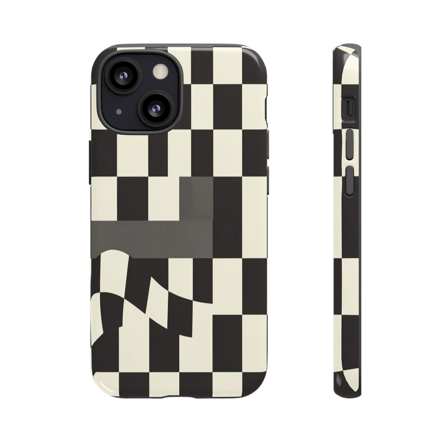 Checkerboard Wave Phone Case — Black & Cream Graphic Tough Case