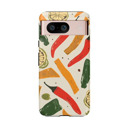 Spicy Peppers Phone Case – Colorful Chili, Lime & Citrus Pattern