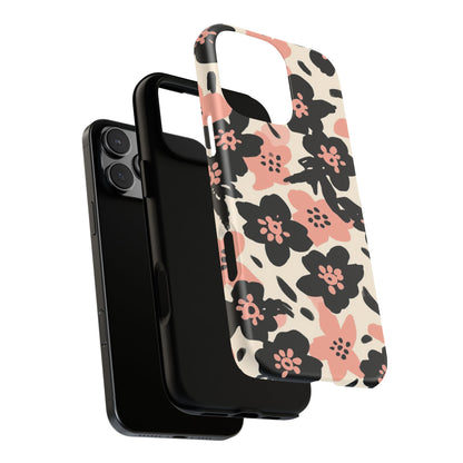 Floral Phone Case — Pink & Black Retro Blossom Protective Cover