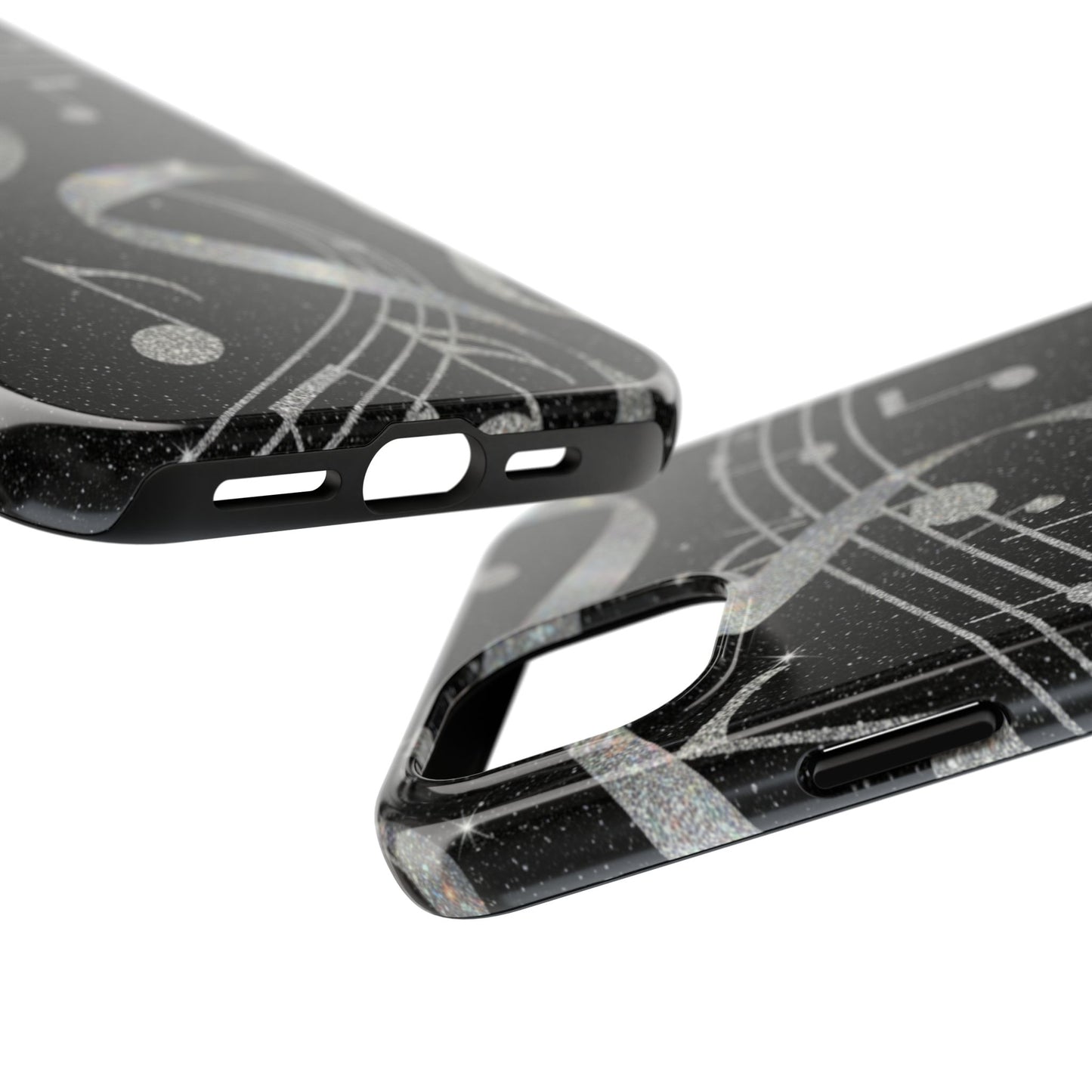 Musical Notes Tough Phone Case – Glitter Black Musician Phone Cover