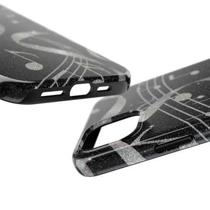 Musical Notes Tough Phone Case – Glitter Black Musician Phone Cover