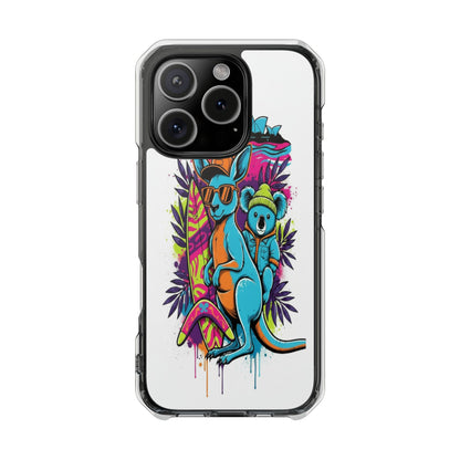 Clear Magnetic Phone Case — Colorful Surfing Kangaroo & Koala Art