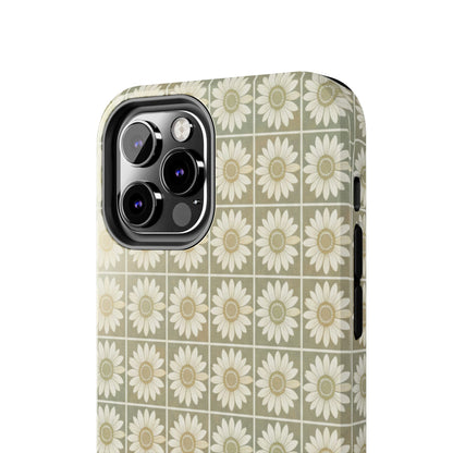 Daisy Tile Tough Phone Case — Retro Floral Protective Phone Cover