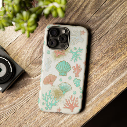 Seashell Coral Phone Case — Pastel Beach Shells Protective Tough Case