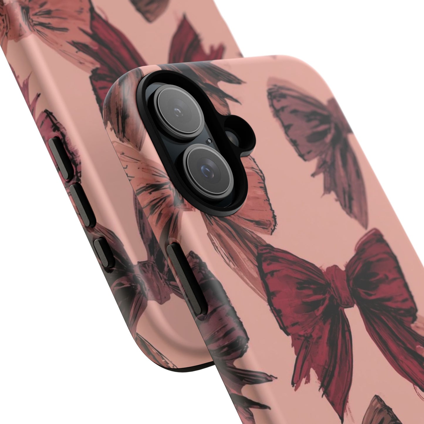 Bow Pattern Tough Phone Case — Pink Watercolor Bows Protective iPhone Cover
