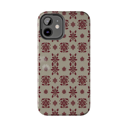 Tough Phone Case — Vintage Red Floral Pattern Protective Cover