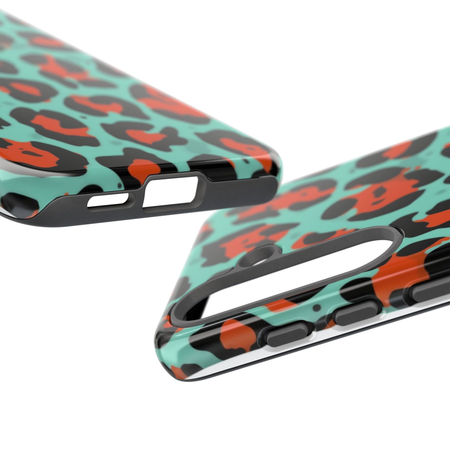 Leopard Print Tough Phone Case — Teal & Rust Protective iPhone Cover