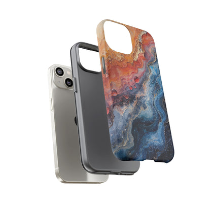 Marbled Galaxy Tough Phone Case — Abstract Blue & Coral Protective Cover