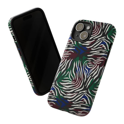 Zebra Camo Tough Phone Case – Green & Blue Animal Print Protective Cover