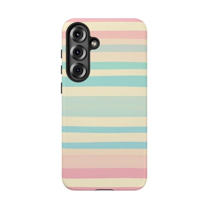 Pastel Striped Tough Phone Case – Protective Retro Rainbow Design