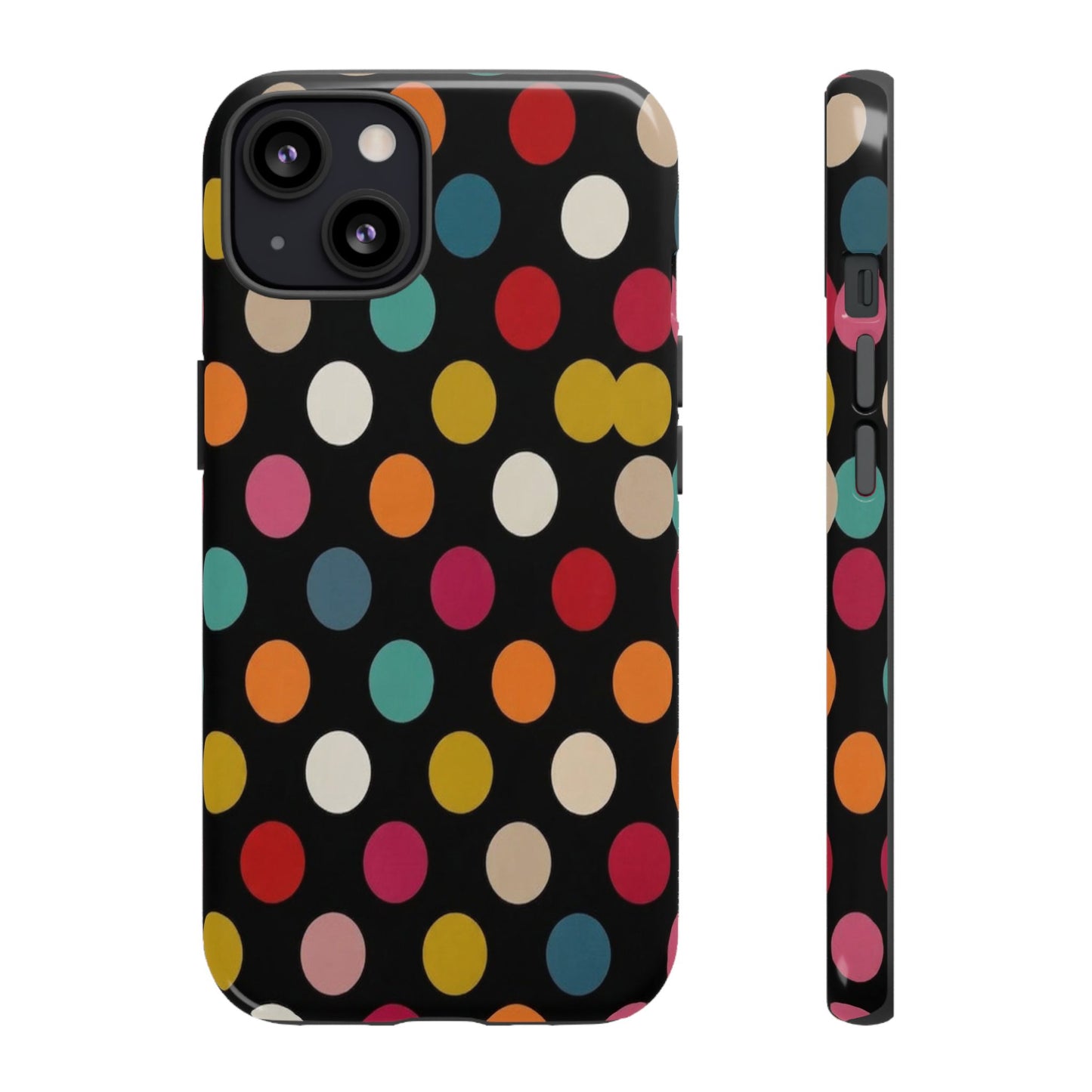 Polka Dot Tough Phone Case – Colorful Retro Dots on Black