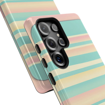 Pastel Striped Tough Phone Case — Mint, Peach & Cream Protective Cover