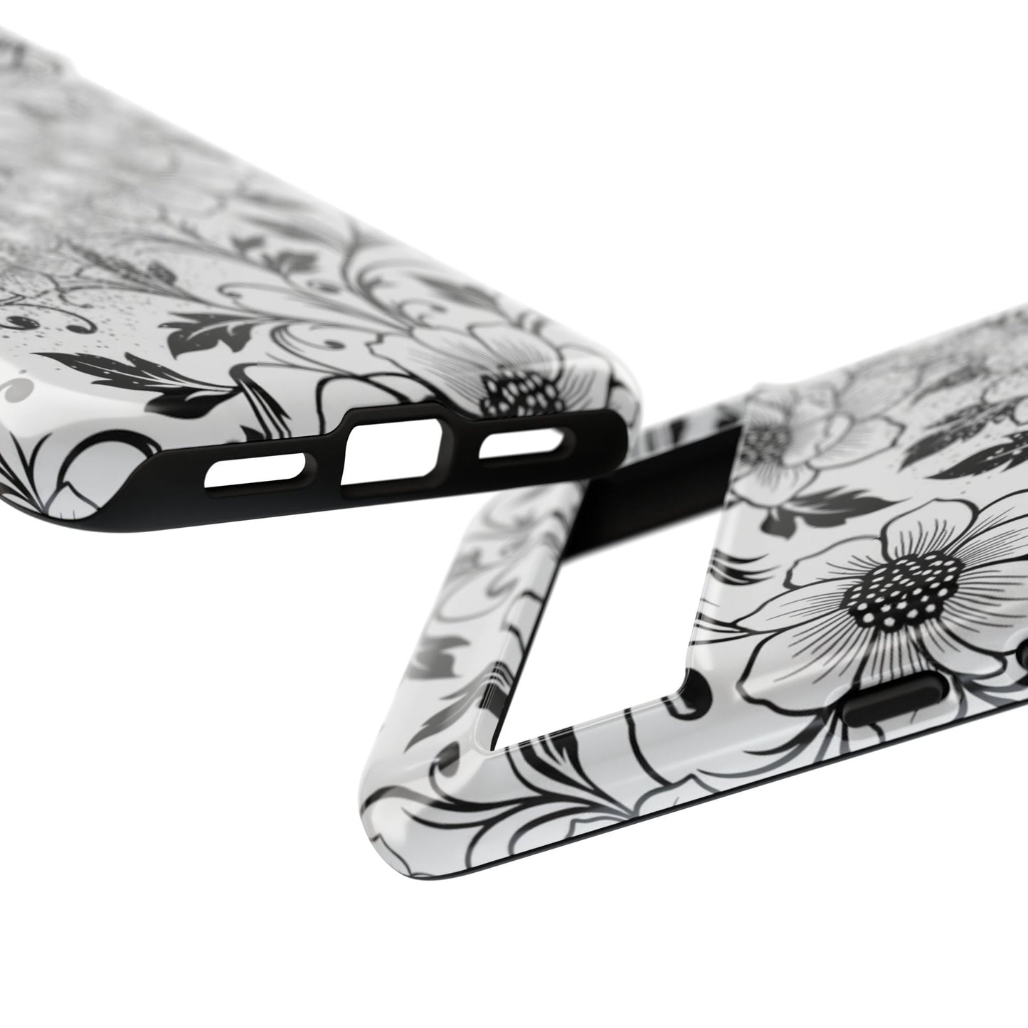 Floral Lace Phone Case — Black & White Vintage Flower Protective Case