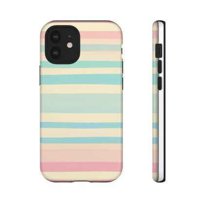 Pastel Striped Tough Phone Case – Protective Retro Rainbow Design