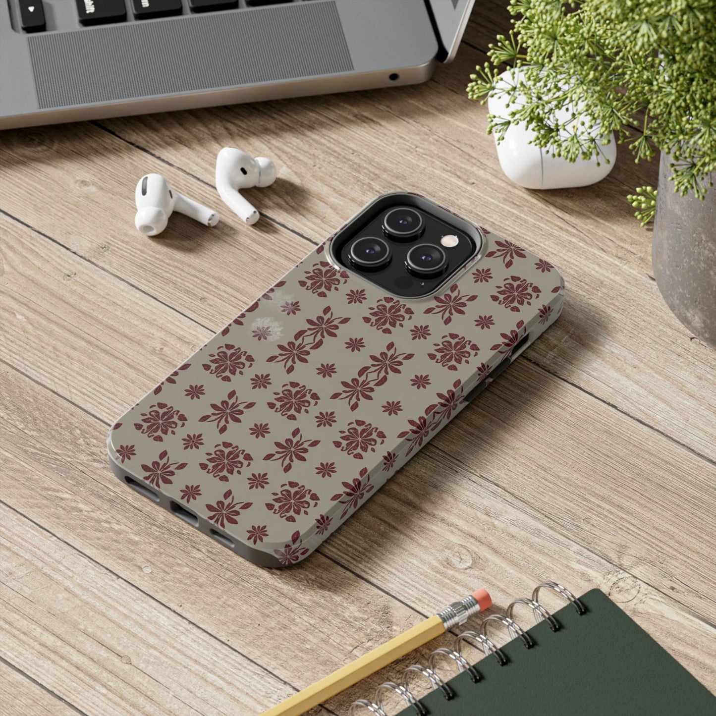 Tough Phone Case — Vintage Red Floral Pattern Protective Cover