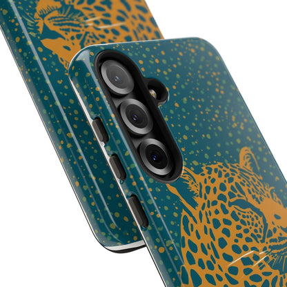 Leopard Spotlight Phone Case — Teal Gold Animal Print Protective Cover