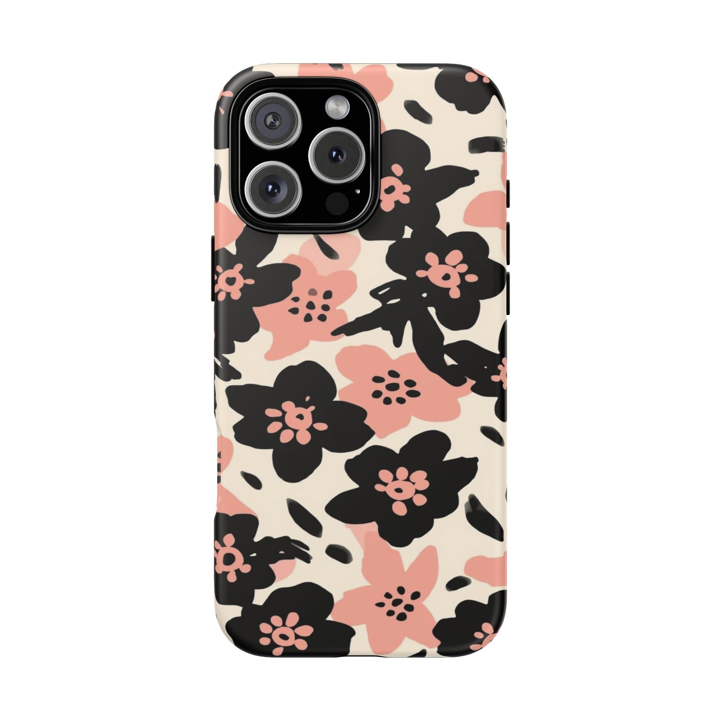 Floral Phone Case — Pink & Black Retro Blossom Protective Cover