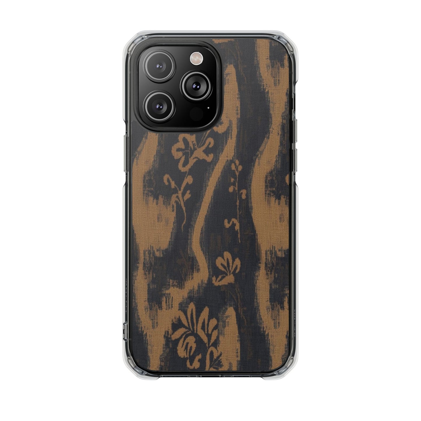 Clear Magnetic Phone Case — Rustic Woodgrain Floral Design