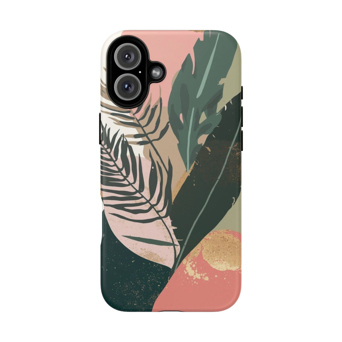 Tropical Leaf Tough Phone Case — Abstract Pink & Green Botanical Protective Cover