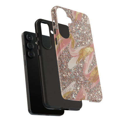Glitter Blush Marble Phone Case — Pink Gold Swirl Tough Case