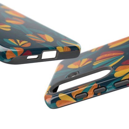 Floral Retro Teal Tough Phone Case — Vibrant Orange & Mustard Blooms