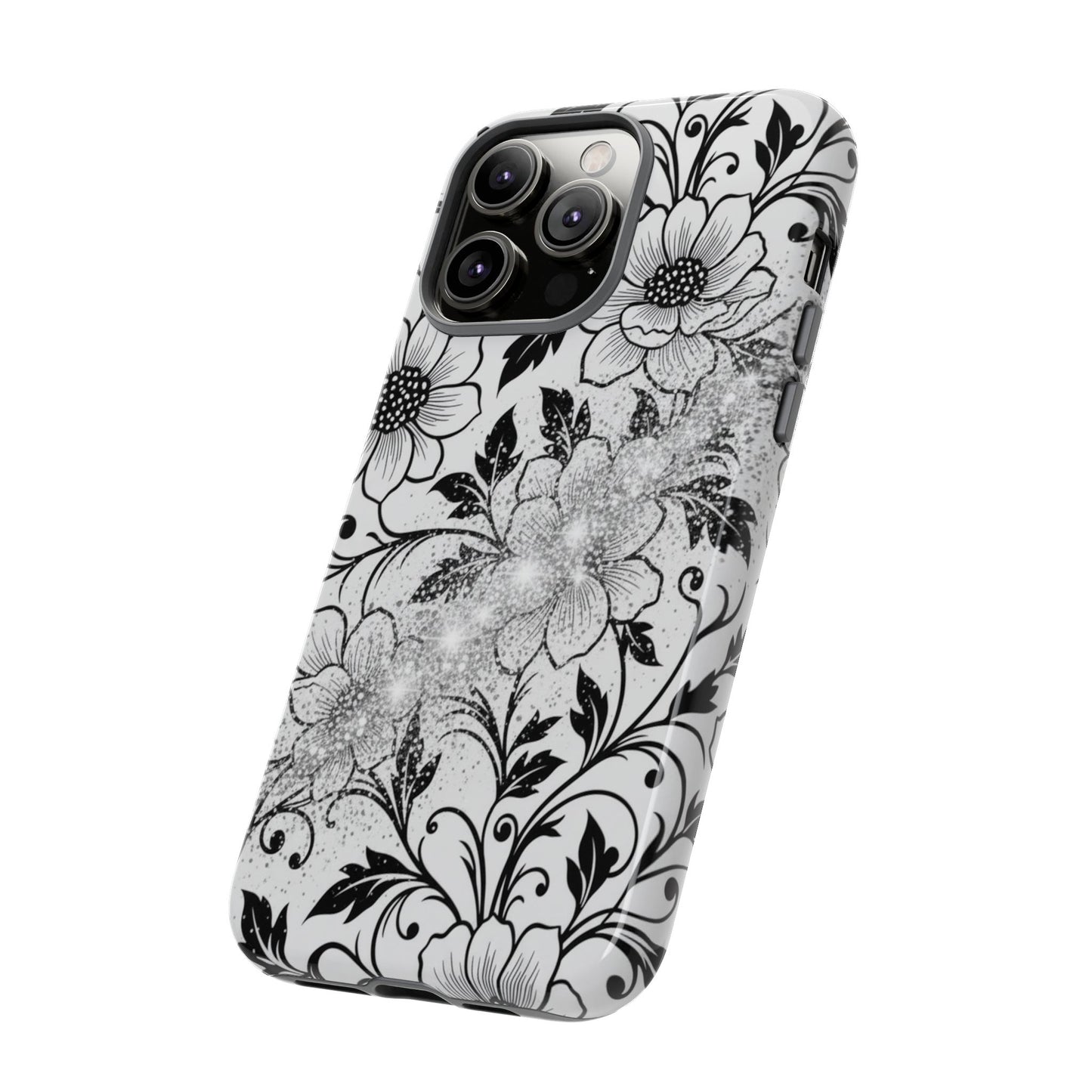 Floral Lace Phone Case — Black & White Vintage Flower Protective Case