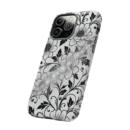 Floral Lace Phone Case — Black & White Vintage Flower Protective Case