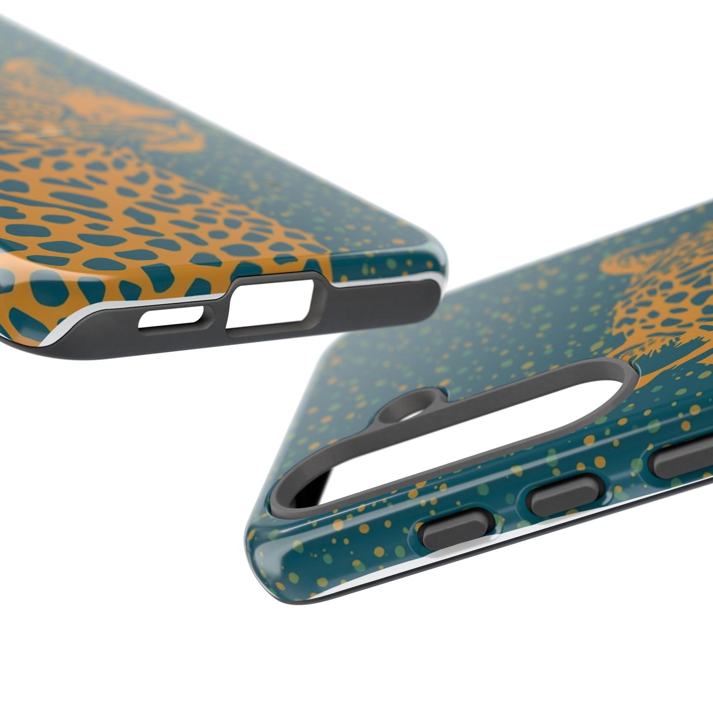 Leopard Spotlight Phone Case — Teal Gold Animal Print Protective Cover