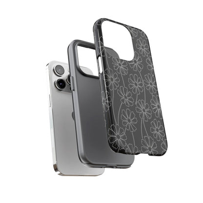 Floral Doodle Tough Phone Case — Black & Gray Daisy Pattern