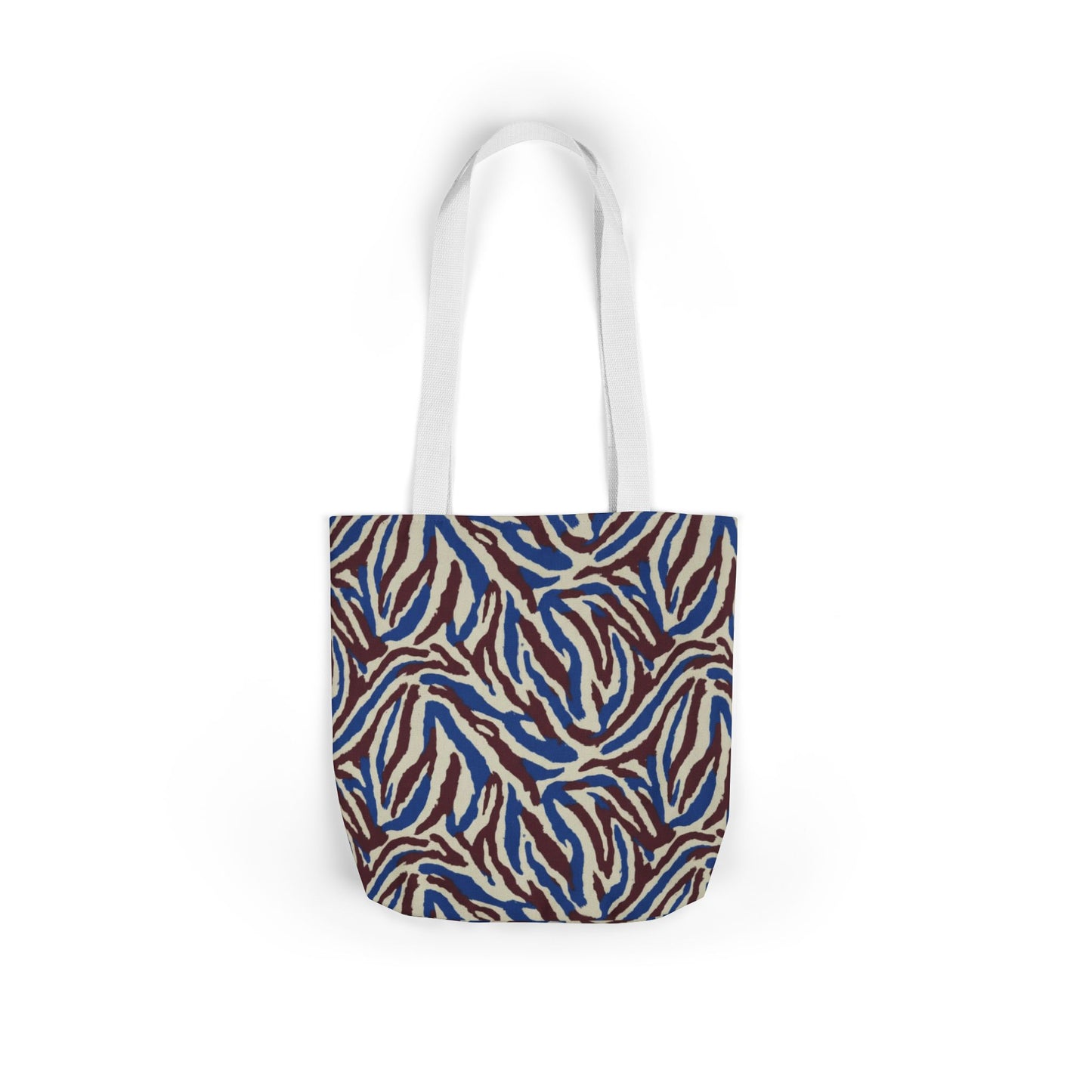 Abstract Zebra Print Canvas Tote Bag — Blue & Brown Patterned Grocery & Beach Tote