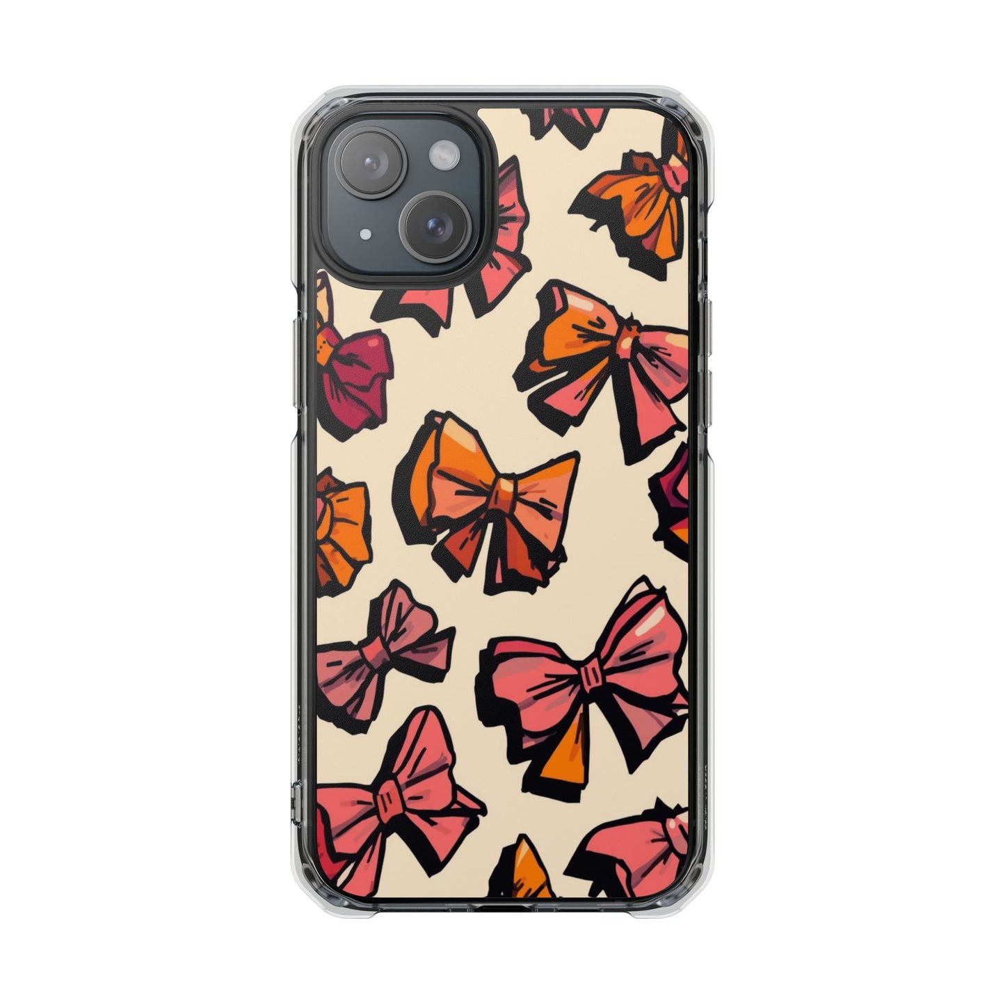 Clear Magnetic Phone Case — Hand-Drawn Pink & Orange Bows Design