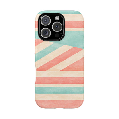 Pastel Stripes Tough Phone Case – Retro Coral & Teal Protective Cover