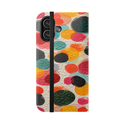 Colorful Confetti Dot Flip Phone Case — Retro Polka Wallet Cover