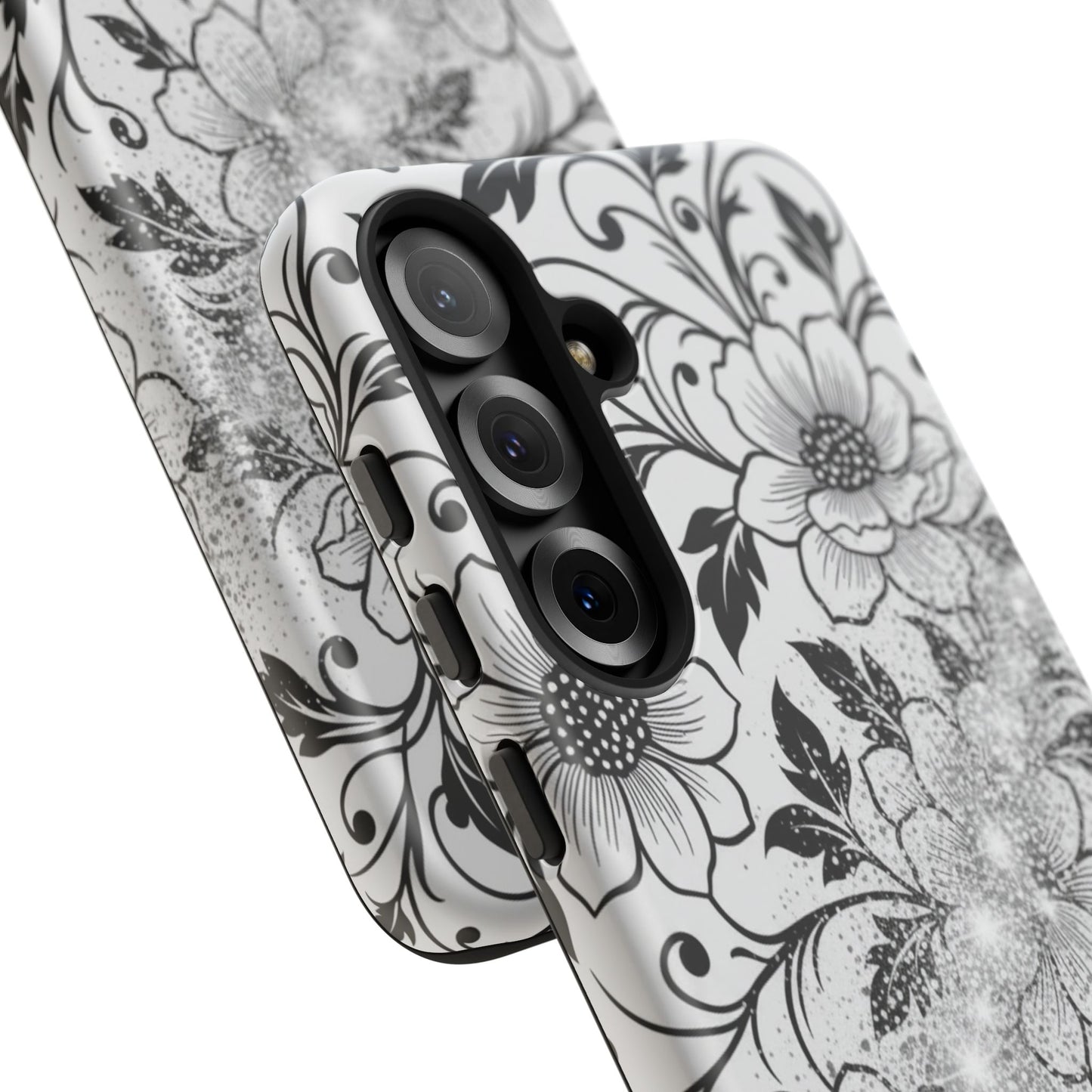 Floral Lace Phone Case — Black & White Vintage Flower Protective Case