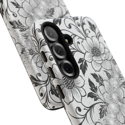 Floral Lace Phone Case — Black & White Vintage Flower Protective Case