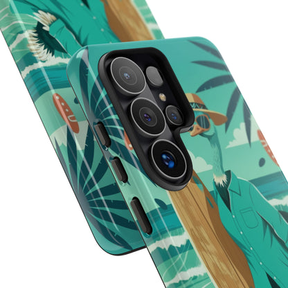 Phone Case — Retro Dressed Seagull Surfing Beach Illustration