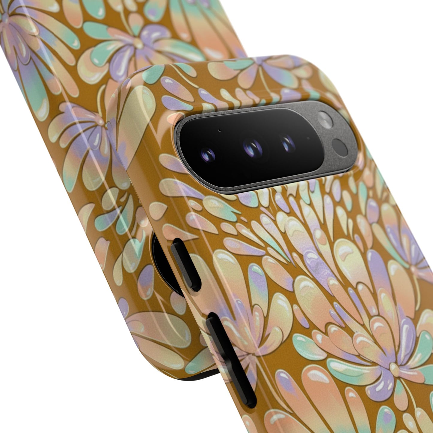 Floral Burst Tough Phone Case – Gold Pastel Botanical Protection